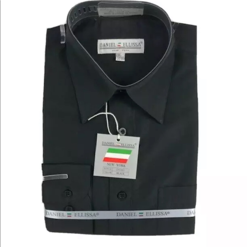 Daniel Ellissa Men's Black Dress Shirt Convertible Cuff Pocket Sizes 14.5 - 22.5